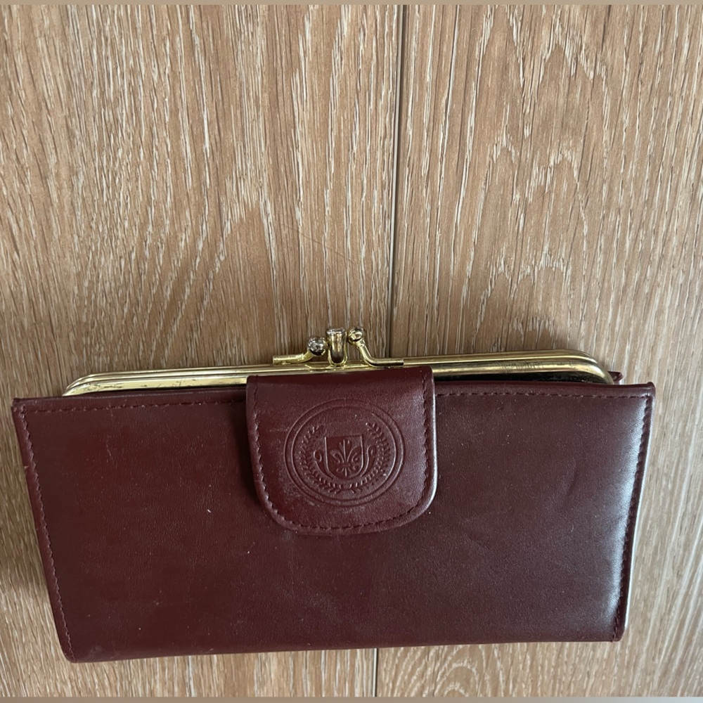 Vintage Genuine Leather Maroon checkbook billfold wallet coin purse